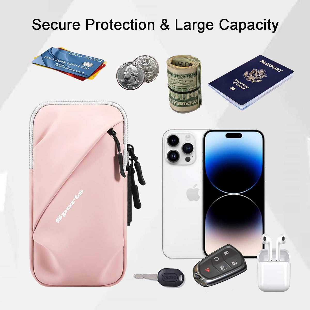 Phone Holder Arm Bands, Small Crossbody Shoulder Holsters Bag with Arm Band, Fits iPhone and All Cell Phones, Use for Running, Walking, Hiking & Biking (Plus Size,Blue)
