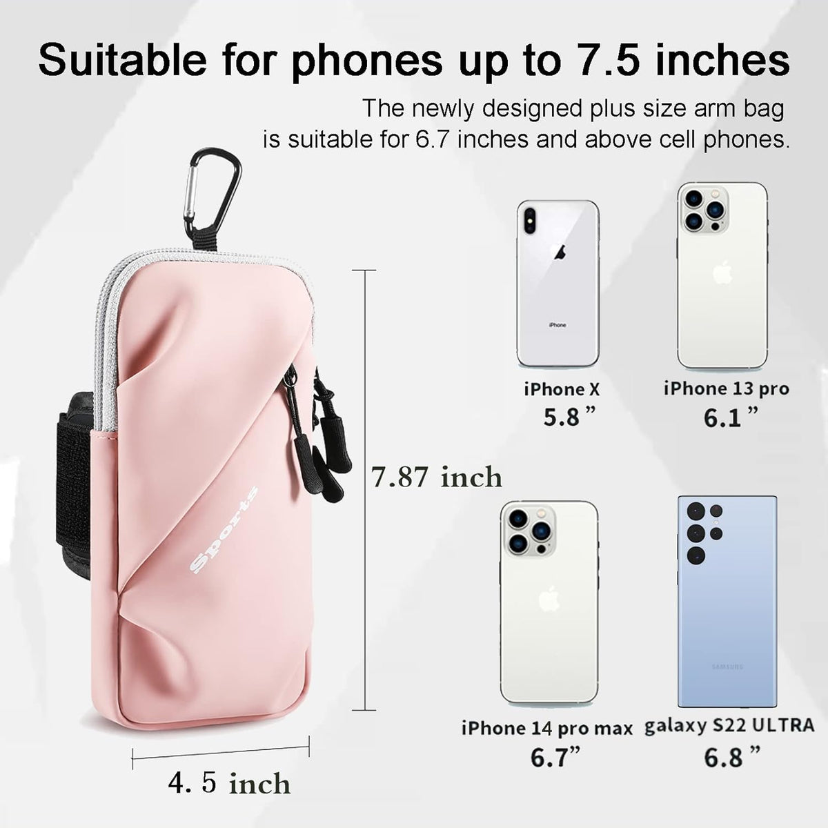 Phone Holder Arm Bands, Small Crossbody Shoulder Holsters Bag with Arm Band, Fits iPhone and All Cell Phones, Use for Running, Walking, Hiking & Biking (Plus Size,Blue)