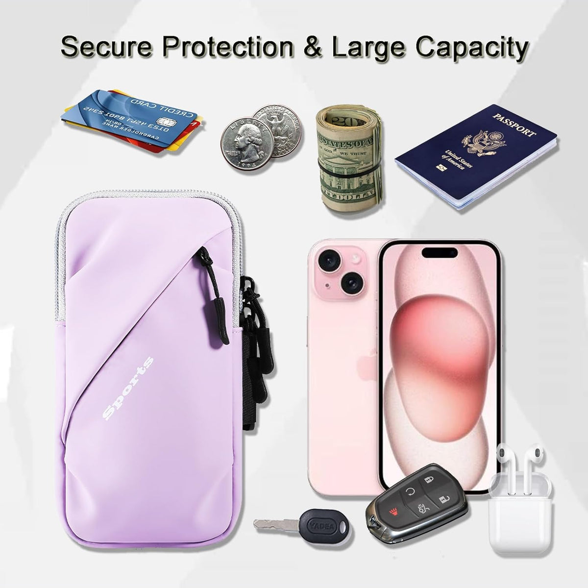 Phone Holder Arm Bands, Small Crossbody Shoulder Holsters Bag with Arm Band, Fits iPhone and All Cell Phones, Use for Running, Walking, Hiking & Biking (Plus Size,Blue)