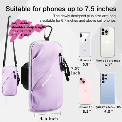 Phone Holder Arm Bands, Small Crossbody Shoulder Holsters Bag with Arm Band, Fits iPhone and All Cell Phones, Use for Running, Walking, Hiking & Biking (Plus Size,Blue)