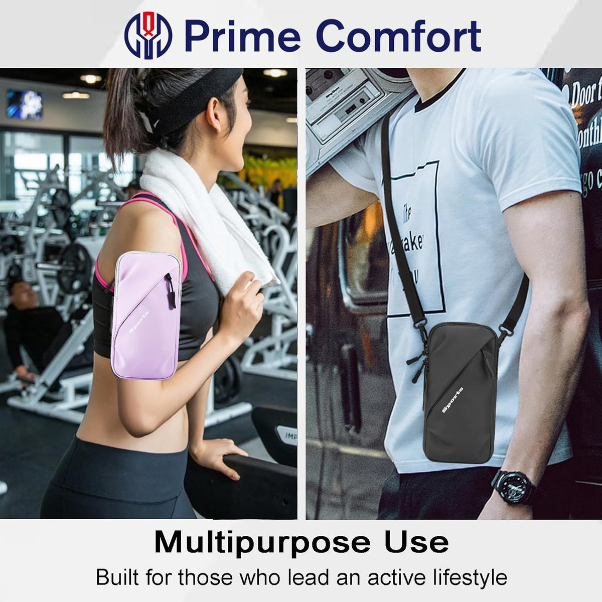 Phone Holder Arm Bands, Small Crossbody Shoulder Holsters Bag with Arm Band, Fits iPhone and All Cell Phones, Use for Running, Walking, Hiking & Biking (Plus Size,Blue)