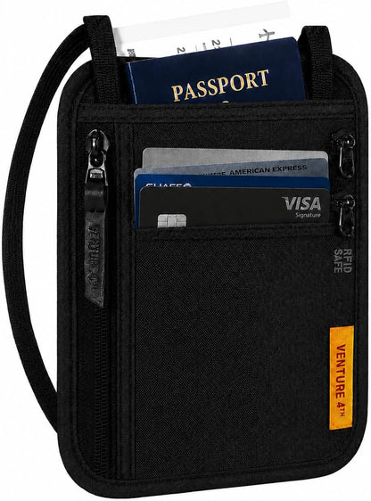 RFID Blocking Travel Neck Wallet for Women & Men – Security Neck Pouch Passport Holder with Adjustable Strap & Water-Resistant Nylon Lining (Green)
