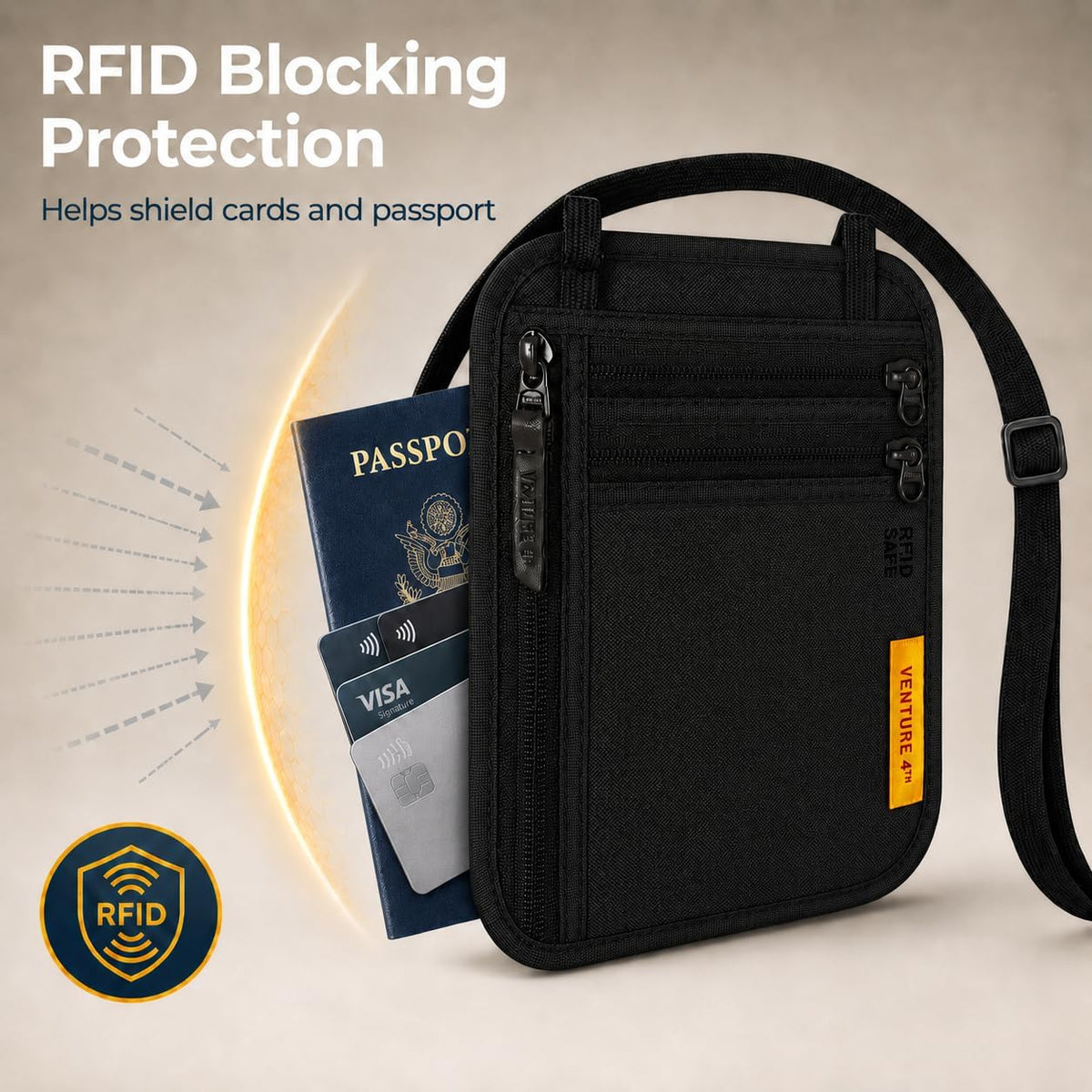 RFID Blocking Travel Neck Wallet for Women & Men – Security Neck Pouch Passport Holder with Adjustable Strap & Water-Resistant Nylon Lining (Green)