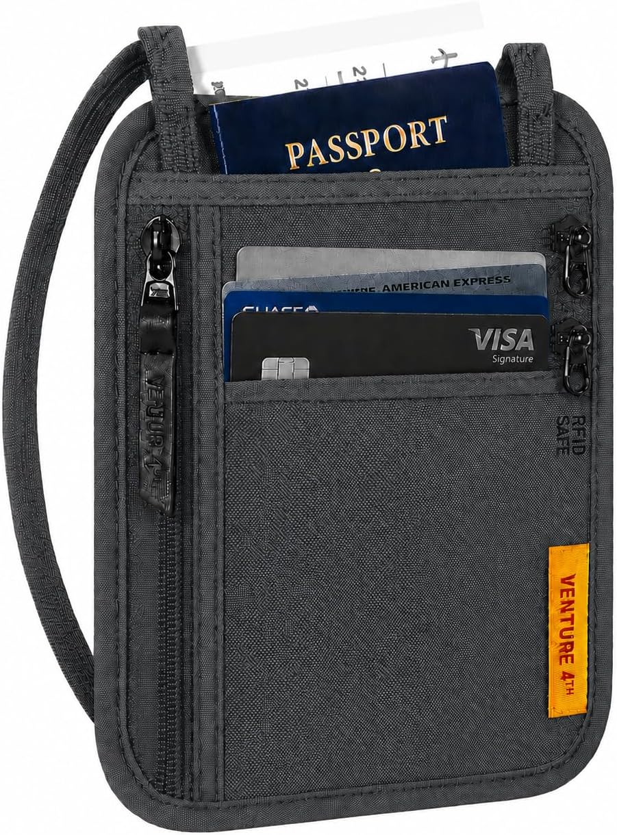 RFID Blocking Travel Neck Wallet for Women & Men – Security Neck Pouch Passport Holder with Adjustable Strap & Water-Resistant Nylon Lining (Green)