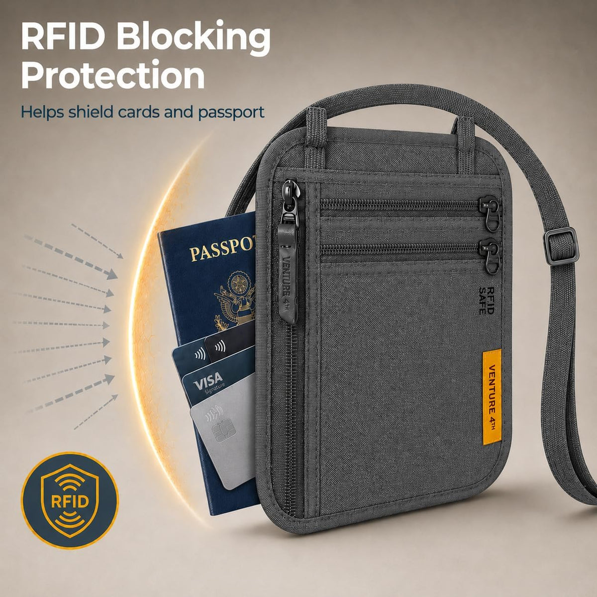 RFID Blocking Travel Neck Wallet for Women & Men – Security Neck Pouch Passport Holder with Adjustable Strap & Water-Resistant Nylon Lining (Green)