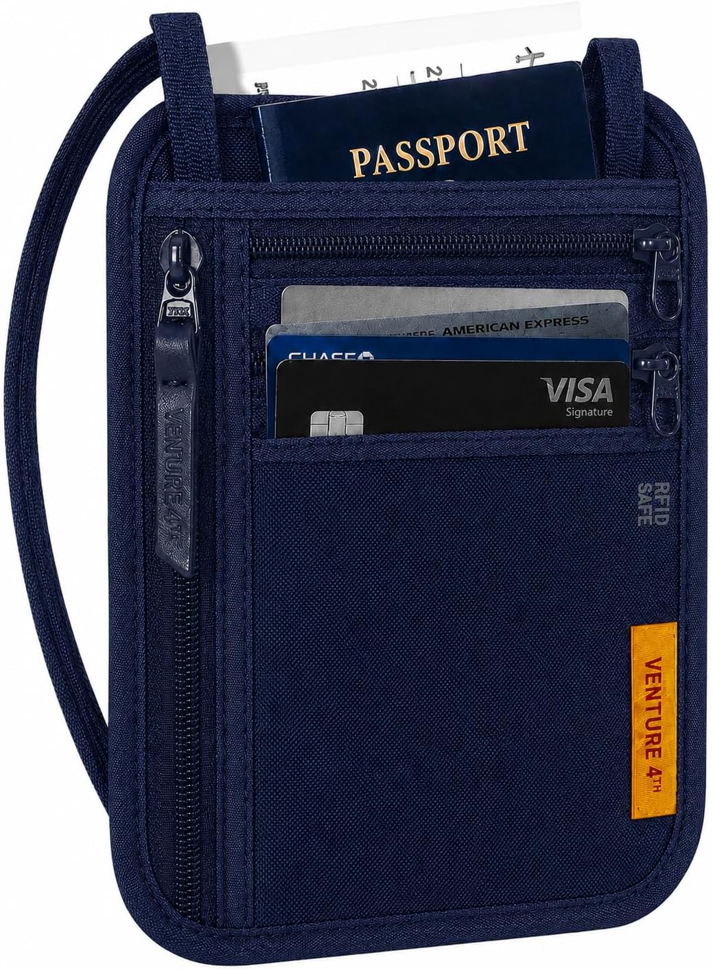 RFID Blocking Travel Neck Wallet for Women & Men – Security Neck Pouch Passport Holder with Adjustable Strap & Water-Resistant Nylon Lining (Green)