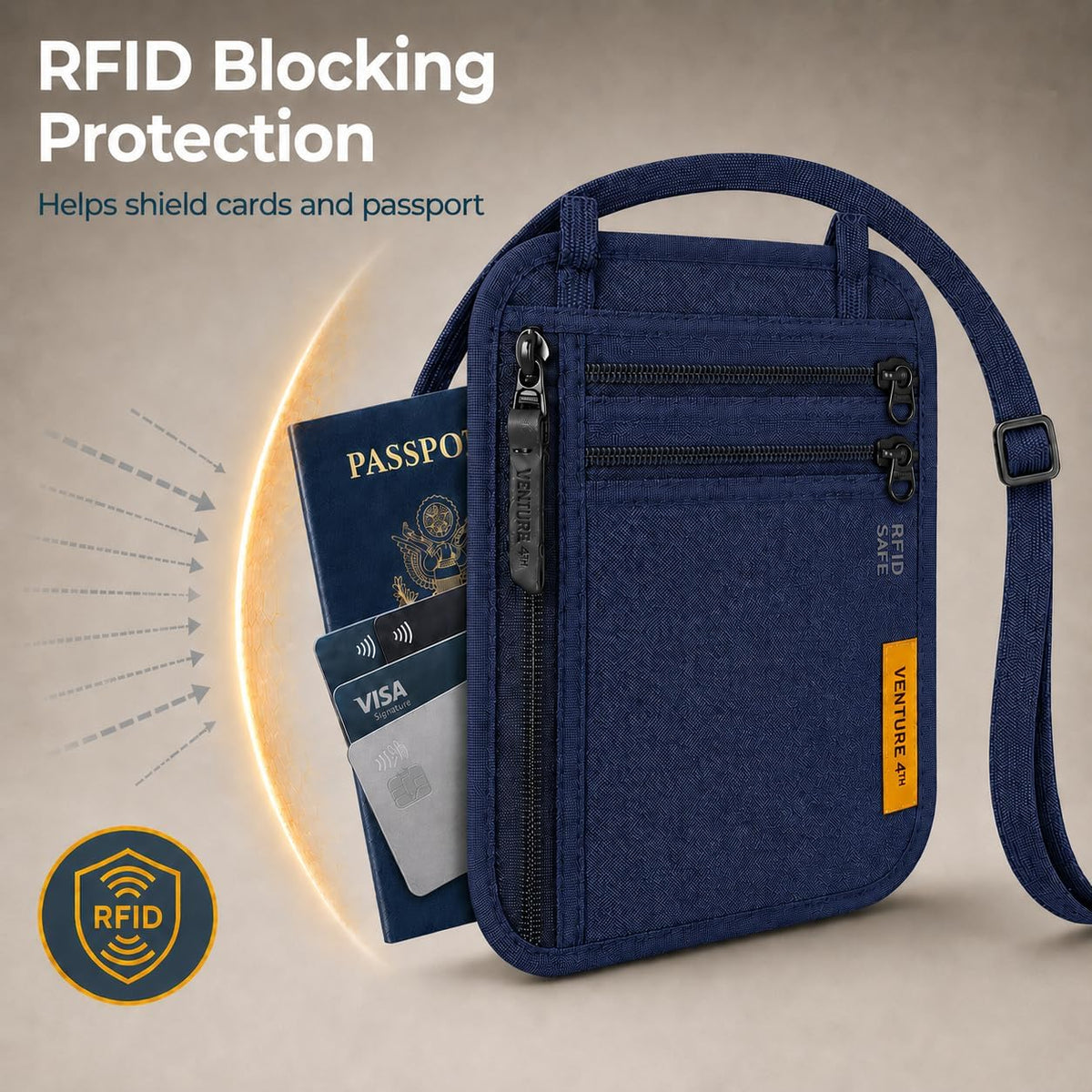 RFID Blocking Travel Neck Wallet for Women & Men – Security Neck Pouch Passport Holder with Adjustable Strap & Water-Resistant Nylon Lining (Green)
