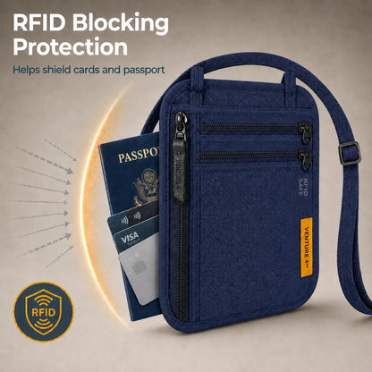 RFID Blocking Travel Neck Wallet for Women & Men – Security Neck Pouch Passport Holder with Adjustable Strap & Water-Resistant Nylon Lining (Green)