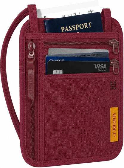 RFID Blocking Travel Neck Wallet for Women & Men – Security Neck Pouch Passport Holder with Adjustable Strap & Water-Resistant Nylon Lining (Green)