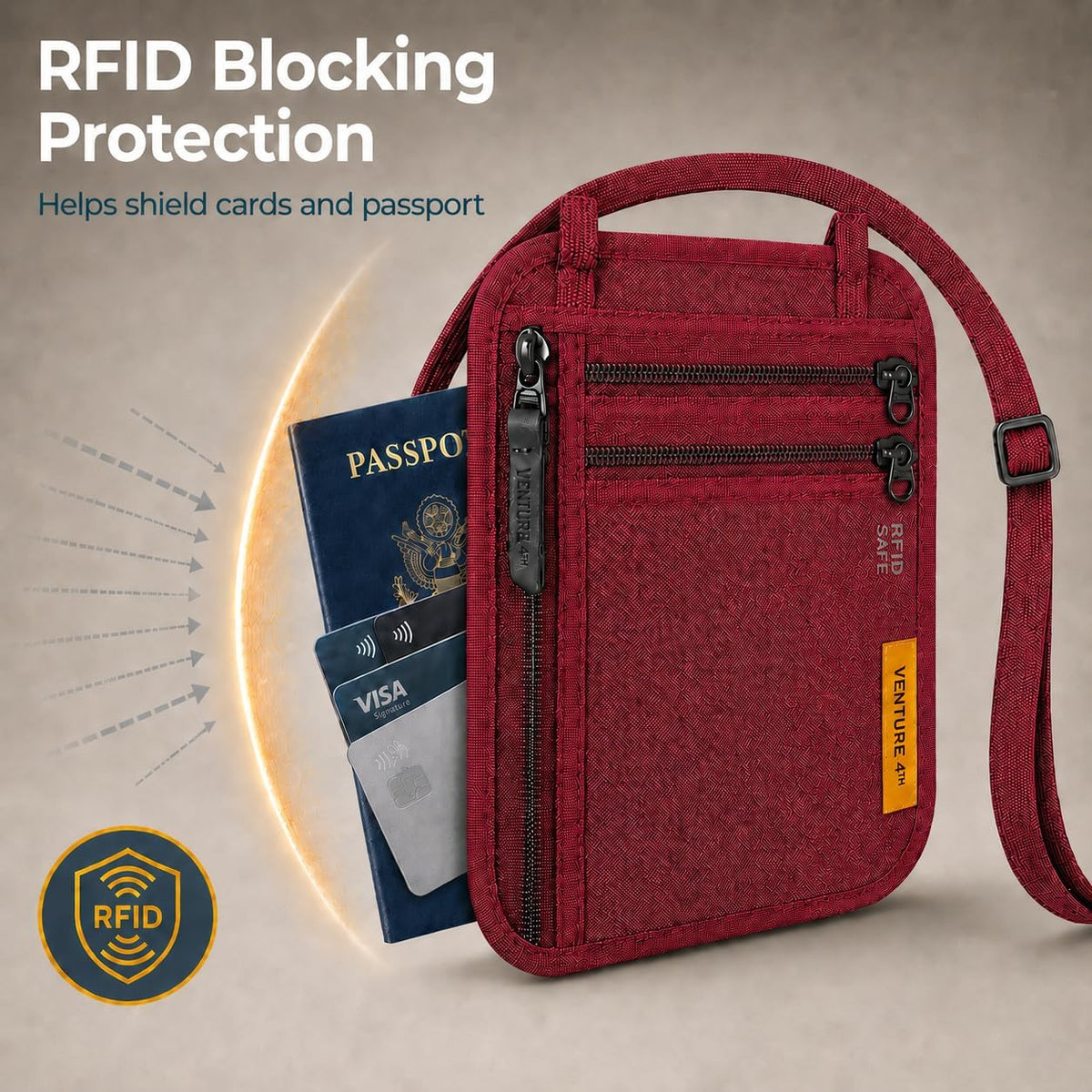 RFID Blocking Travel Neck Wallet for Women & Men – Security Neck Pouch Passport Holder with Adjustable Strap & Water-Resistant Nylon Lining (Green)
