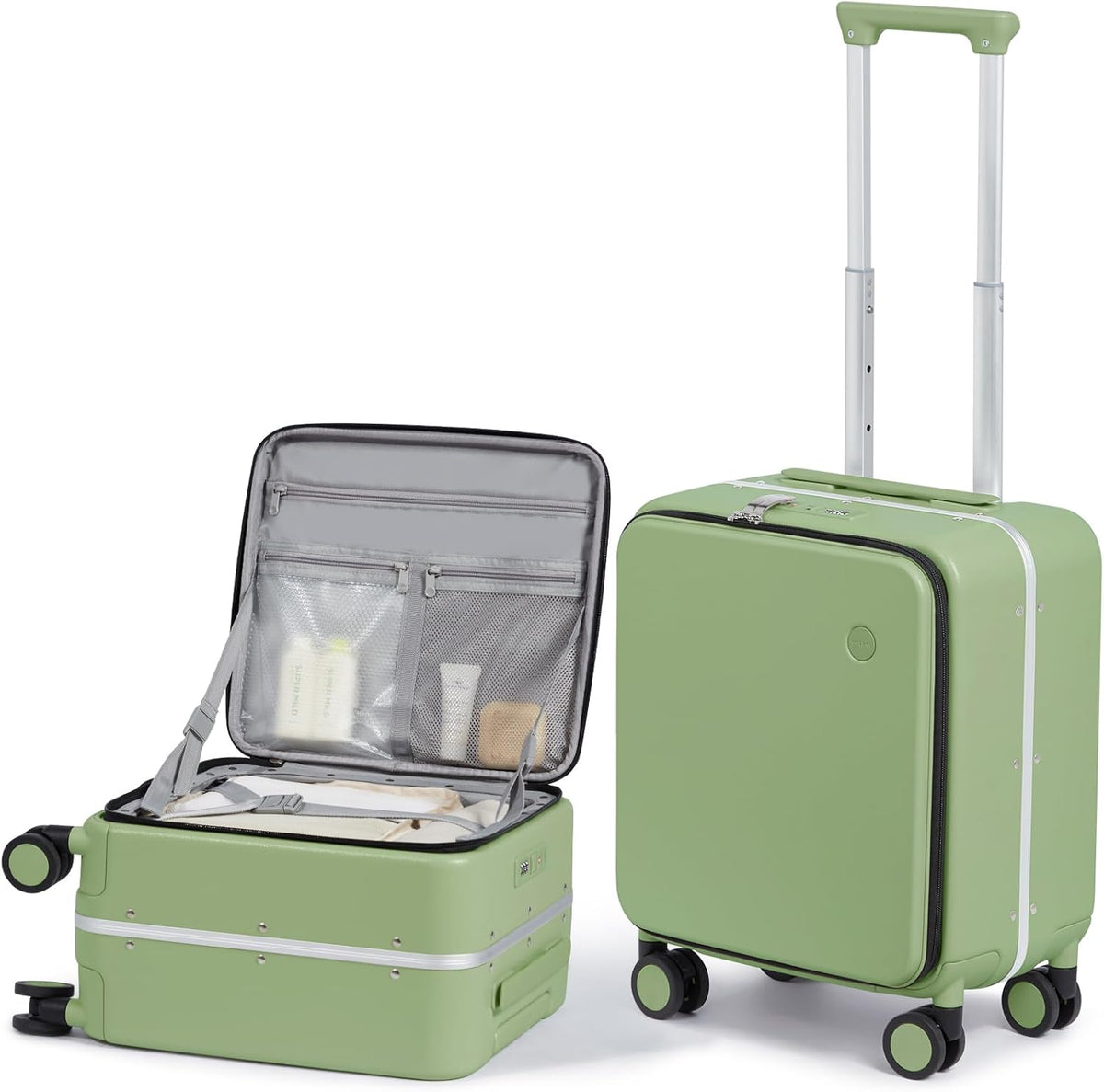 17x14x9 Carry On Luggage Underseat PC Hard Shell Suitcase Top Opening Aluminum Frame Travel Suitcases with Wheels, Smoke White