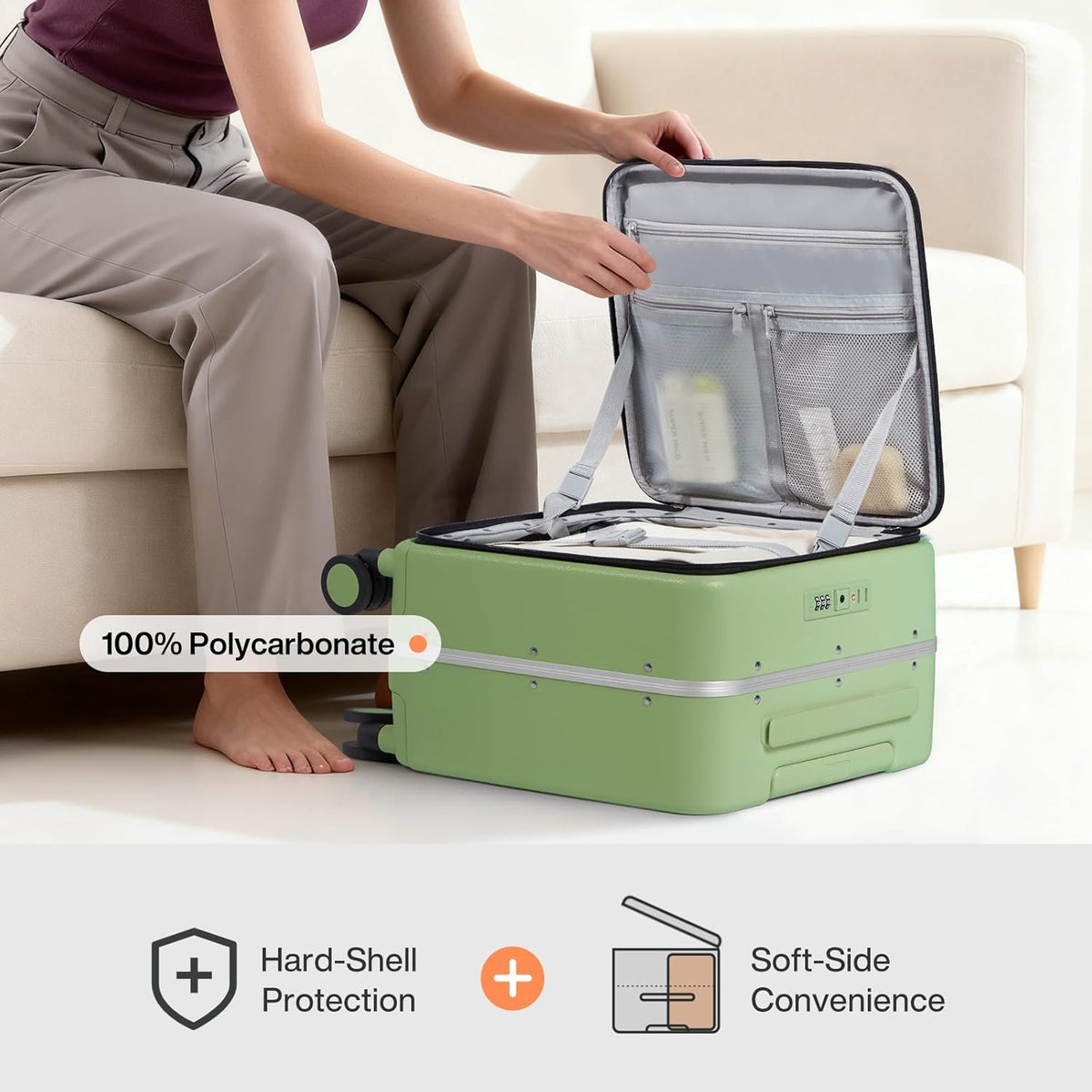 17x14x9 Carry On Luggage Underseat PC Hard Shell Suitcase Top Opening Aluminum Frame Travel Suitcases with Wheels, Smoke White