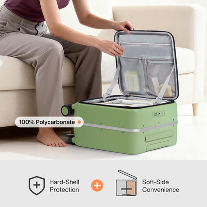 17x14x9 Carry On Luggage Underseat PC Hard Shell Suitcase Top Opening Aluminum Frame Travel Suitcases with Wheels, Smoke White