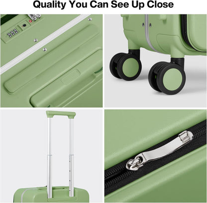 17x14x9 Carry On Luggage Underseat PC Hard Shell Suitcase Top Opening Aluminum Frame Travel Suitcases with Wheels, Smoke White