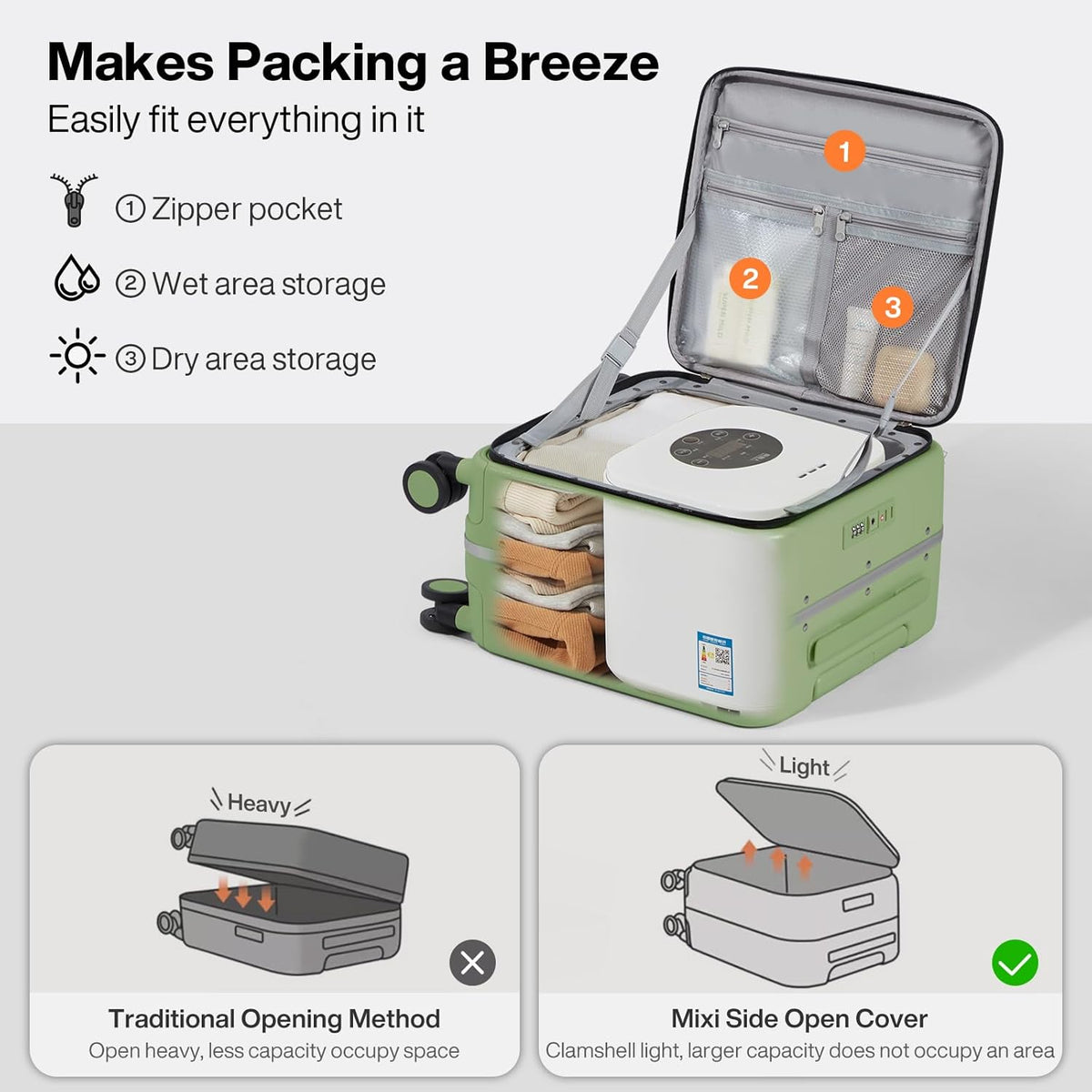 17x14x9 Carry On Luggage Underseat PC Hard Shell Suitcase Top Opening Aluminum Frame Travel Suitcases with Wheels, Smoke White