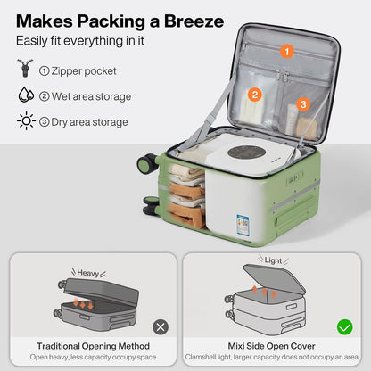 17x14x9 Carry On Luggage Underseat PC Hard Shell Suitcase Top Opening Aluminum Frame Travel Suitcases with Wheels, Smoke White