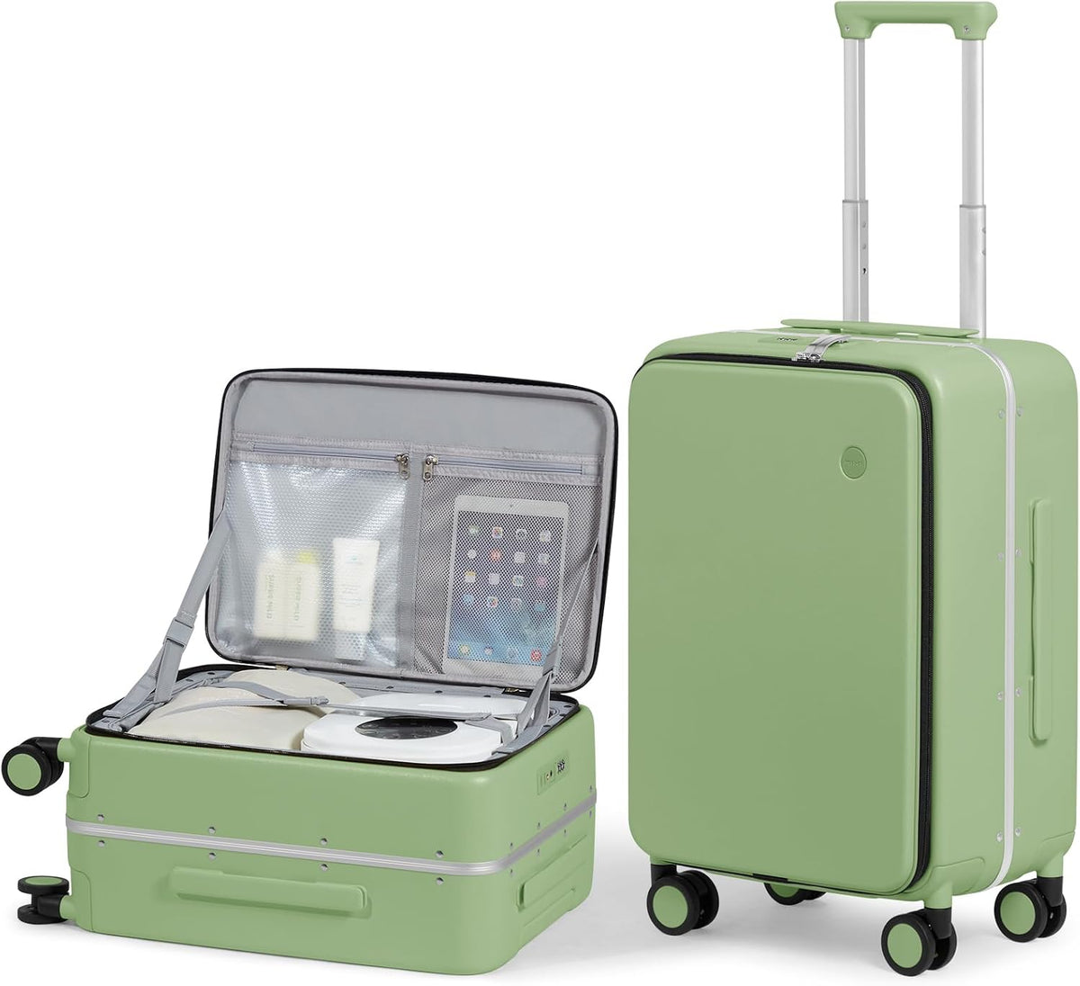 17x14x9 Carry On Luggage Underseat PC Hard Shell Suitcase Top Opening Aluminum Frame Travel Suitcases with Wheels, Smoke White