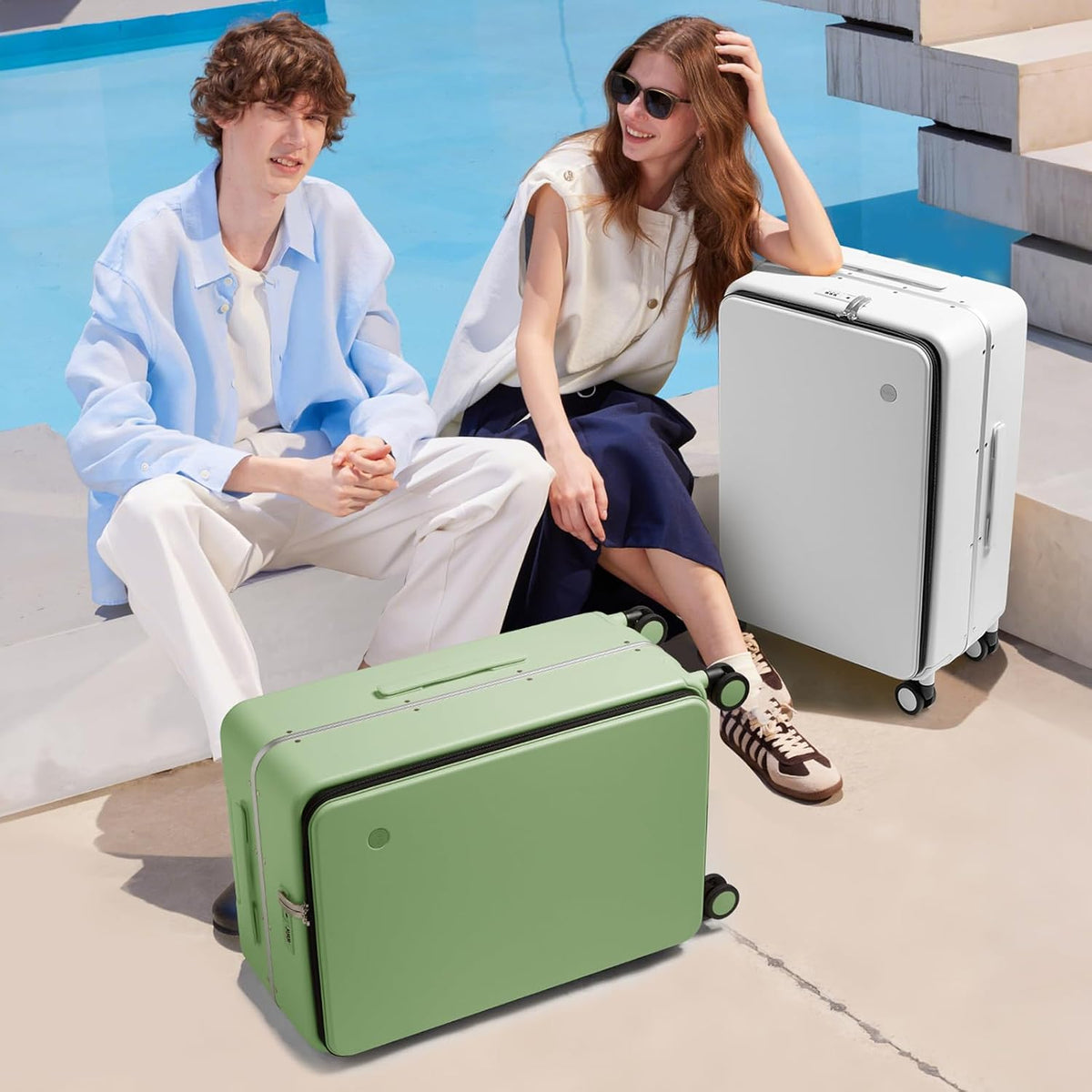 17x14x9 Carry On Luggage Underseat PC Hard Shell Suitcase Top Opening Aluminum Frame Travel Suitcases with Wheels, Smoke White