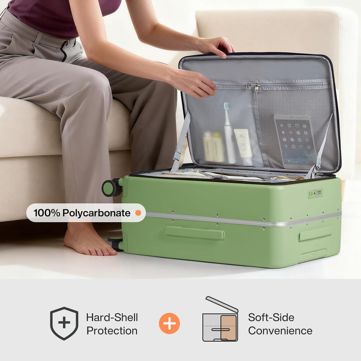 17x14x9 Carry On Luggage Underseat PC Hard Shell Suitcase Top Opening Aluminum Frame Travel Suitcases with Wheels, Smoke White