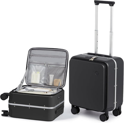 17x14x9 Carry On Luggage Underseat PC Hard Shell Suitcase Top Opening Aluminum Frame Travel Suitcases with Wheels, Smoke White
