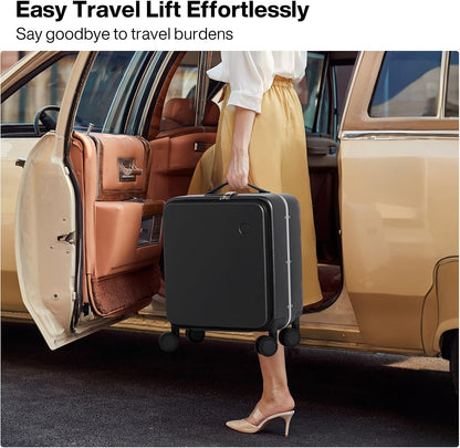 17x14x9 Carry On Luggage Underseat PC Hard Shell Suitcase Top Opening Aluminum Frame Travel Suitcases with Wheels, Smoke White