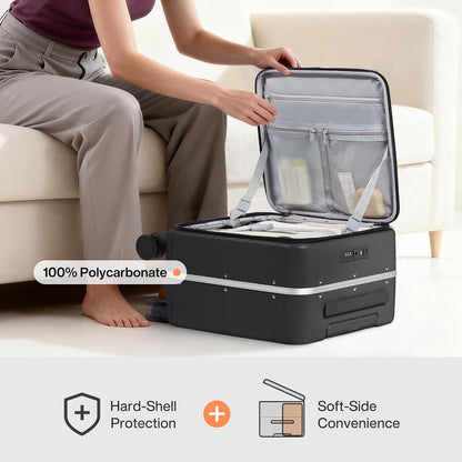 17x14x9 Carry On Luggage Underseat PC Hard Shell Suitcase Top Opening Aluminum Frame Travel Suitcases with Wheels, Smoke White