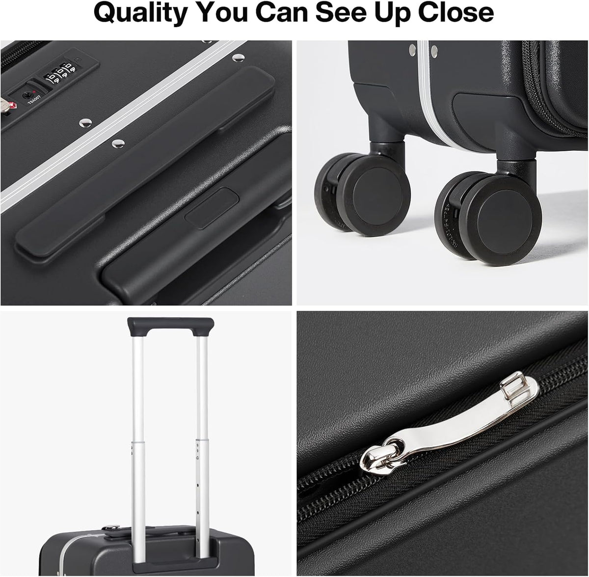 17x14x9 Carry On Luggage Underseat PC Hard Shell Suitcase Top Opening Aluminum Frame Travel Suitcases with Wheels, Smoke White
