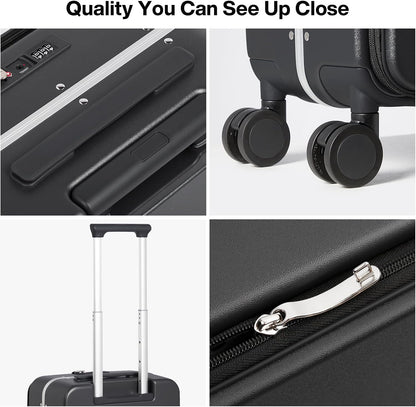 17x14x9 Carry On Luggage Underseat PC Hard Shell Suitcase Top Opening Aluminum Frame Travel Suitcases with Wheels, Smoke White
