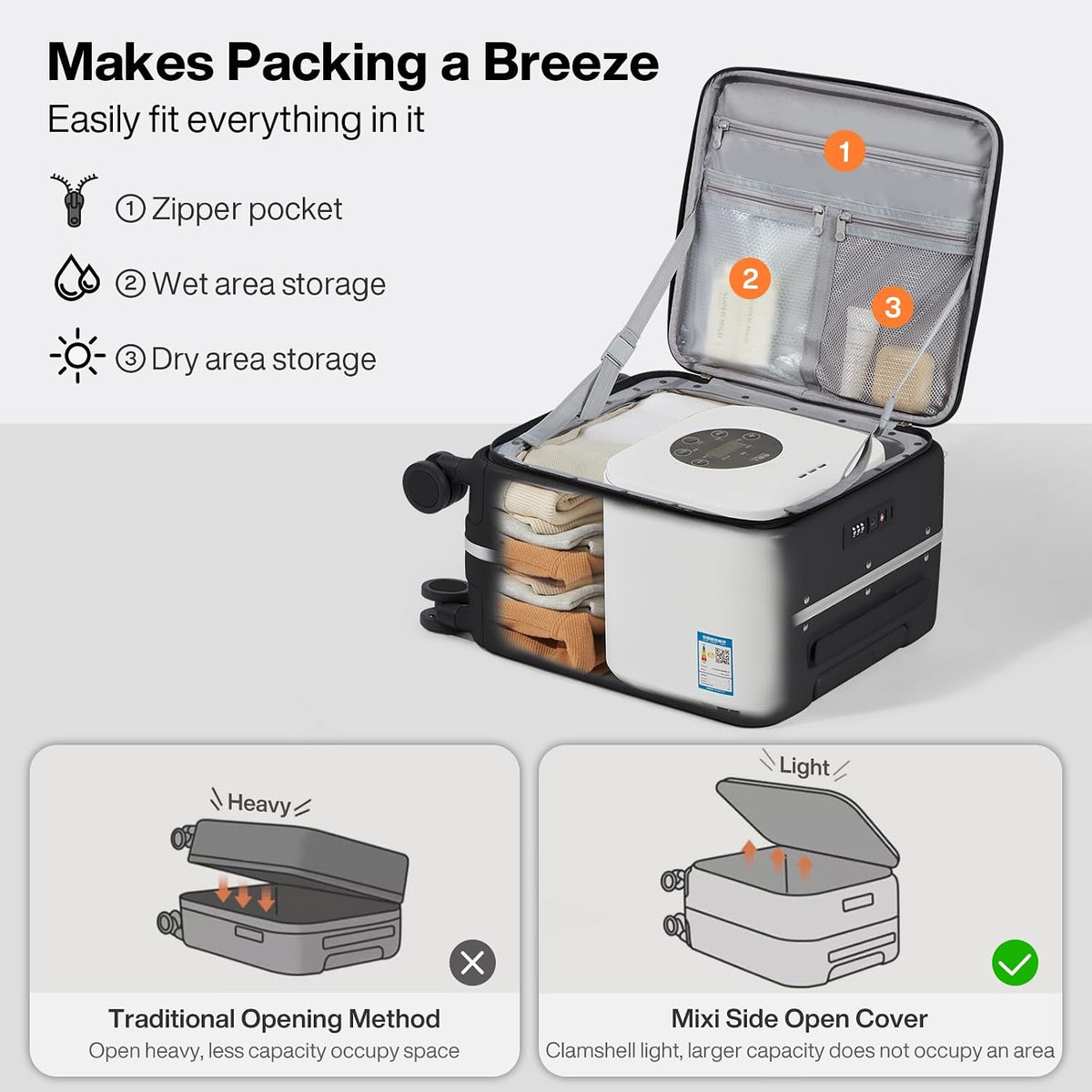 17x14x9 Carry On Luggage Underseat PC Hard Shell Suitcase Top Opening Aluminum Frame Travel Suitcases with Wheels, Smoke White