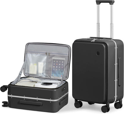 17x14x9 Carry On Luggage Underseat PC Hard Shell Suitcase Top Opening Aluminum Frame Travel Suitcases with Wheels, Smoke White