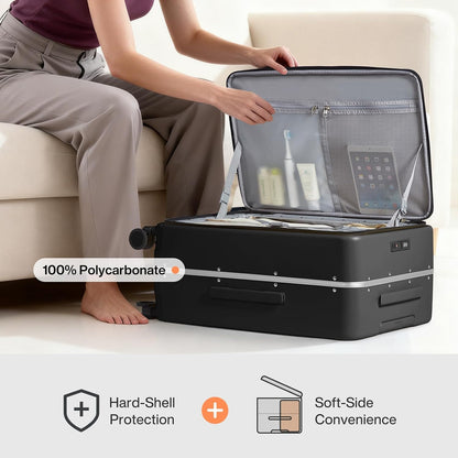 17x14x9 Carry On Luggage Underseat PC Hard Shell Suitcase Top Opening Aluminum Frame Travel Suitcases with Wheels, Smoke White