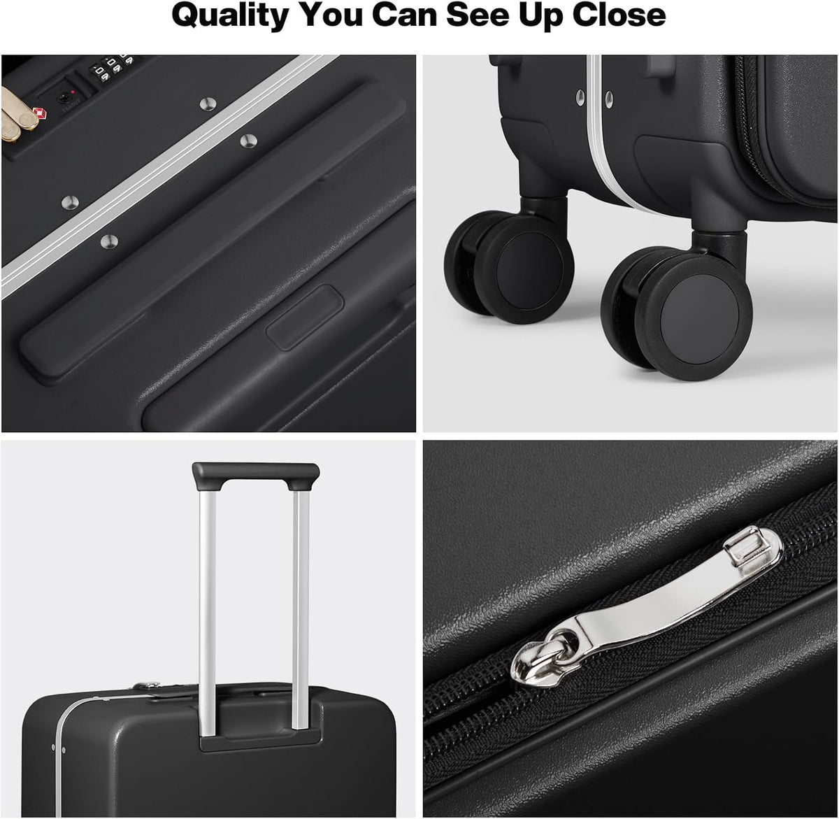 17x14x9 Carry On Luggage Underseat PC Hard Shell Suitcase Top Opening Aluminum Frame Travel Suitcases with Wheels, Smoke White