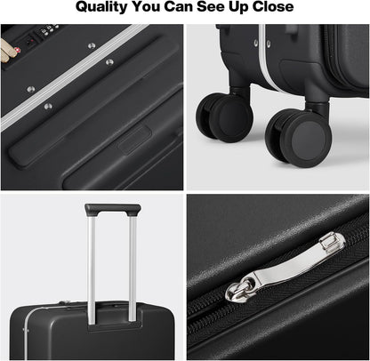 17x14x9 Carry On Luggage Underseat PC Hard Shell Suitcase Top Opening Aluminum Frame Travel Suitcases with Wheels, Smoke White
