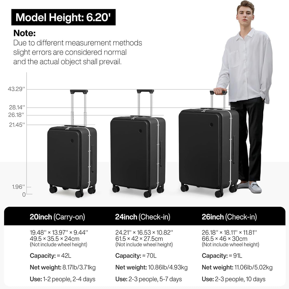17x14x9 Carry On Luggage Underseat PC Hard Shell Suitcase Top Opening Aluminum Frame Travel Suitcases with Wheels, Smoke White