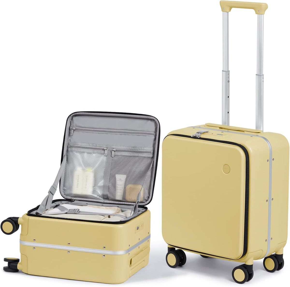 17x14x9 Carry On Luggage Underseat PC Hard Shell Suitcase Top Opening Aluminum Frame Travel Suitcases with Wheels, Smoke White
