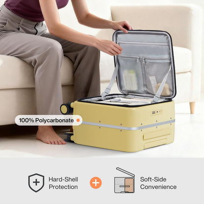 17x14x9 Carry On Luggage Underseat PC Hard Shell Suitcase Top Opening Aluminum Frame Travel Suitcases with Wheels, Smoke White