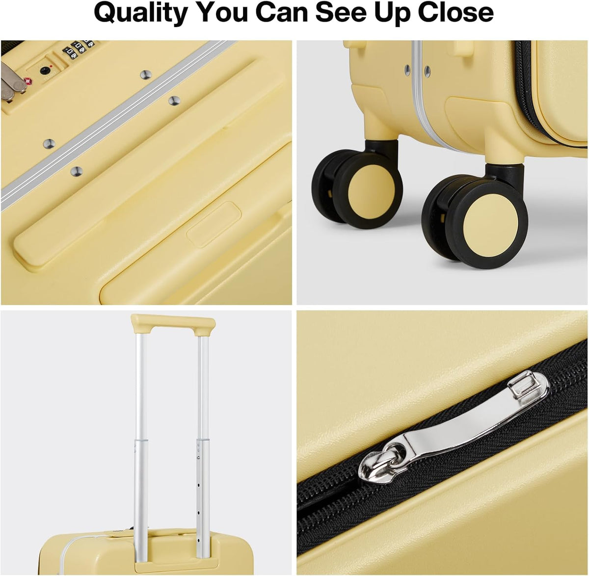 17x14x9 Carry On Luggage Underseat PC Hard Shell Suitcase Top Opening Aluminum Frame Travel Suitcases with Wheels, Smoke White