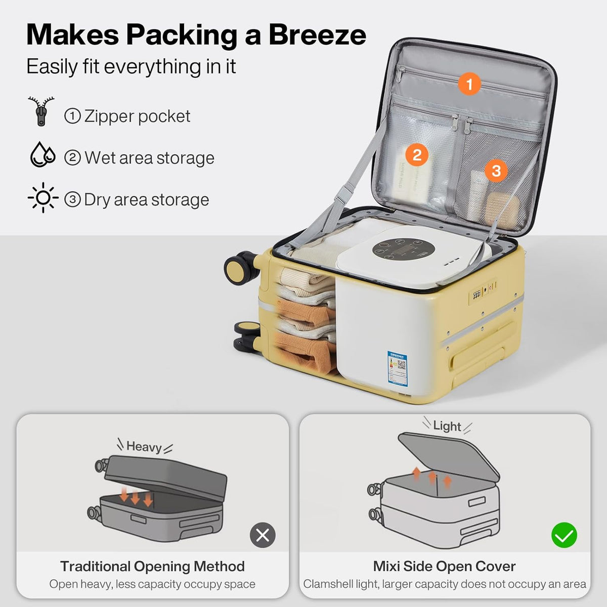 17x14x9 Carry On Luggage Underseat PC Hard Shell Suitcase Top Opening Aluminum Frame Travel Suitcases with Wheels, Smoke White
