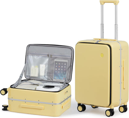17x14x9 Carry On Luggage Underseat PC Hard Shell Suitcase Top Opening Aluminum Frame Travel Suitcases with Wheels, Smoke White