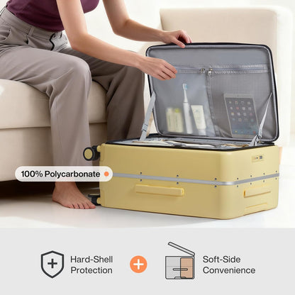 17x14x9 Carry On Luggage Underseat PC Hard Shell Suitcase Top Opening Aluminum Frame Travel Suitcases with Wheels, Smoke White