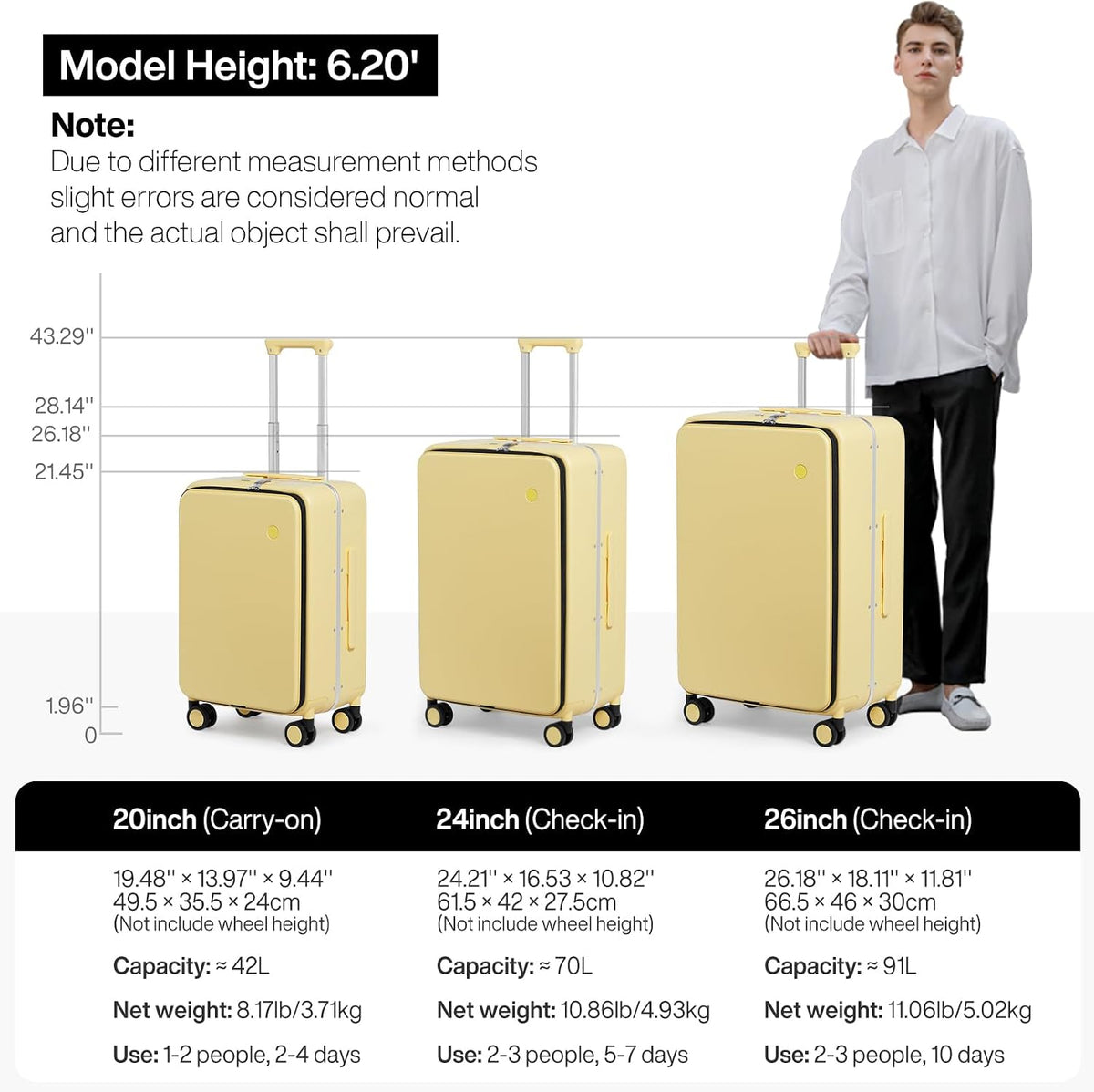 17x14x9 Carry On Luggage Underseat PC Hard Shell Suitcase Top Opening Aluminum Frame Travel Suitcases with Wheels, Smoke White