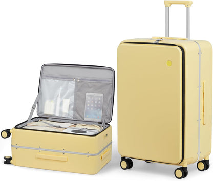 17x14x9 Carry On Luggage Underseat PC Hard Shell Suitcase Top Opening Aluminum Frame Travel Suitcases with Wheels, Smoke White