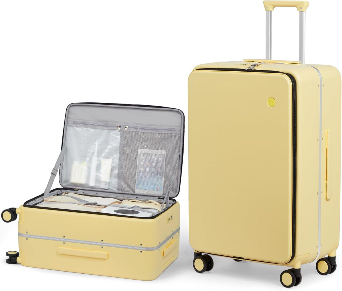 17x14x9 Carry On Luggage Underseat PC Hard Shell Suitcase Top Opening Aluminum Frame Travel Suitcases with Wheels, Smoke White