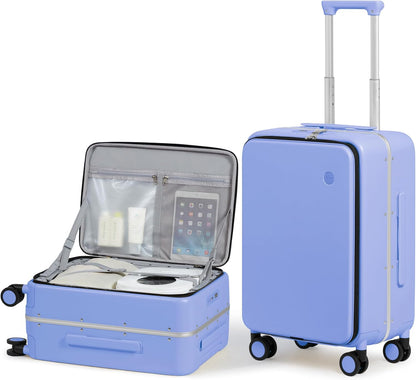 17x14x9 Carry On Luggage Underseat PC Hard Shell Suitcase Top Opening Aluminum Frame Travel Suitcases with Wheels, Smoke White