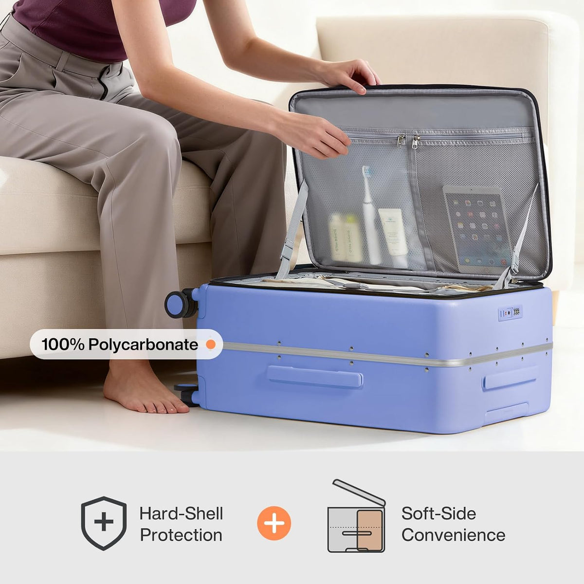 17x14x9 Carry On Luggage Underseat PC Hard Shell Suitcase Top Opening Aluminum Frame Travel Suitcases with Wheels, Smoke White