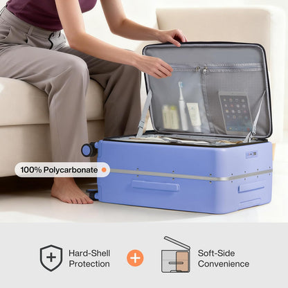 17x14x9 Carry On Luggage Underseat PC Hard Shell Suitcase Top Opening Aluminum Frame Travel Suitcases with Wheels, Smoke White