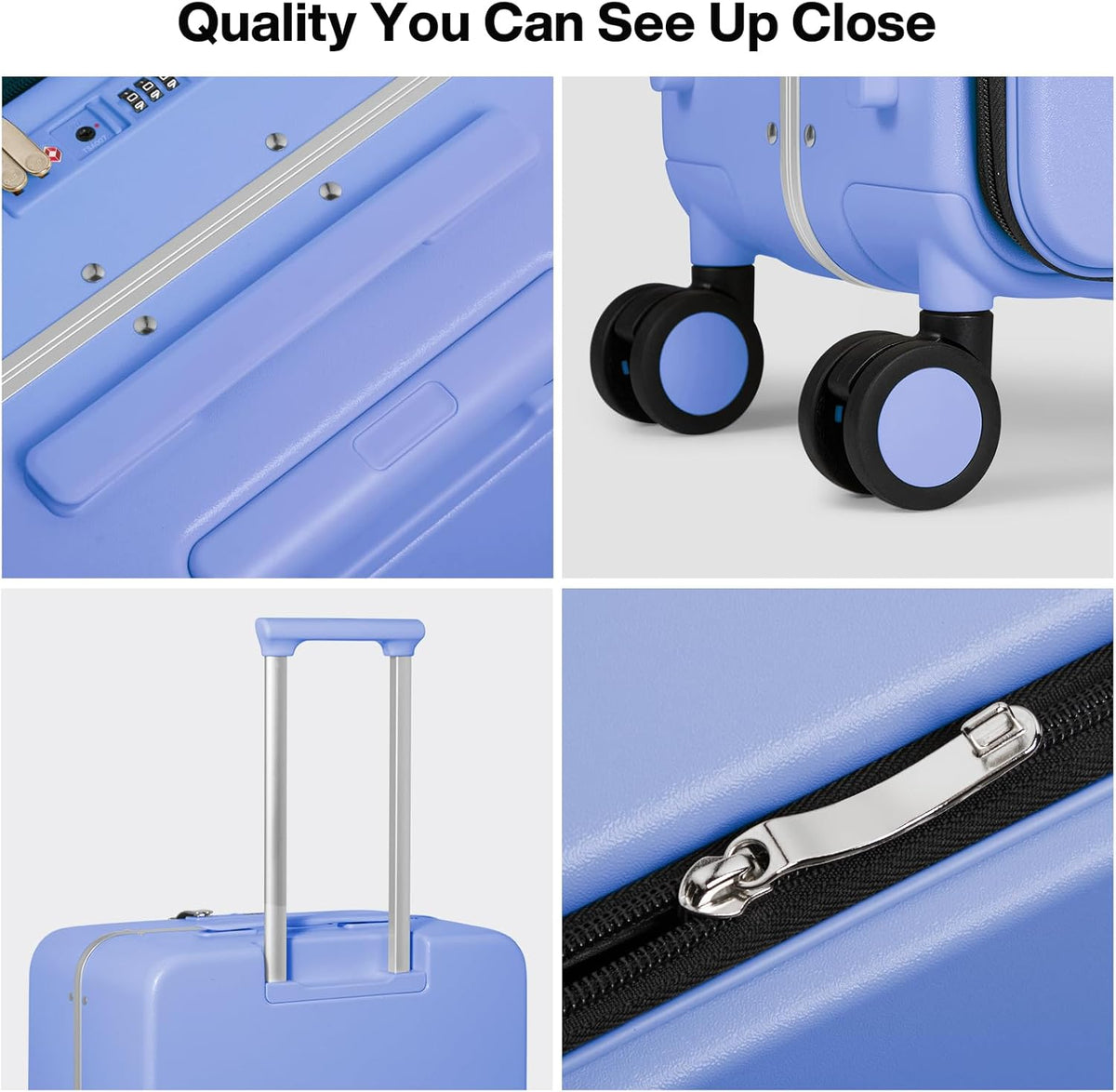17x14x9 Carry On Luggage Underseat PC Hard Shell Suitcase Top Opening Aluminum Frame Travel Suitcases with Wheels, Smoke White