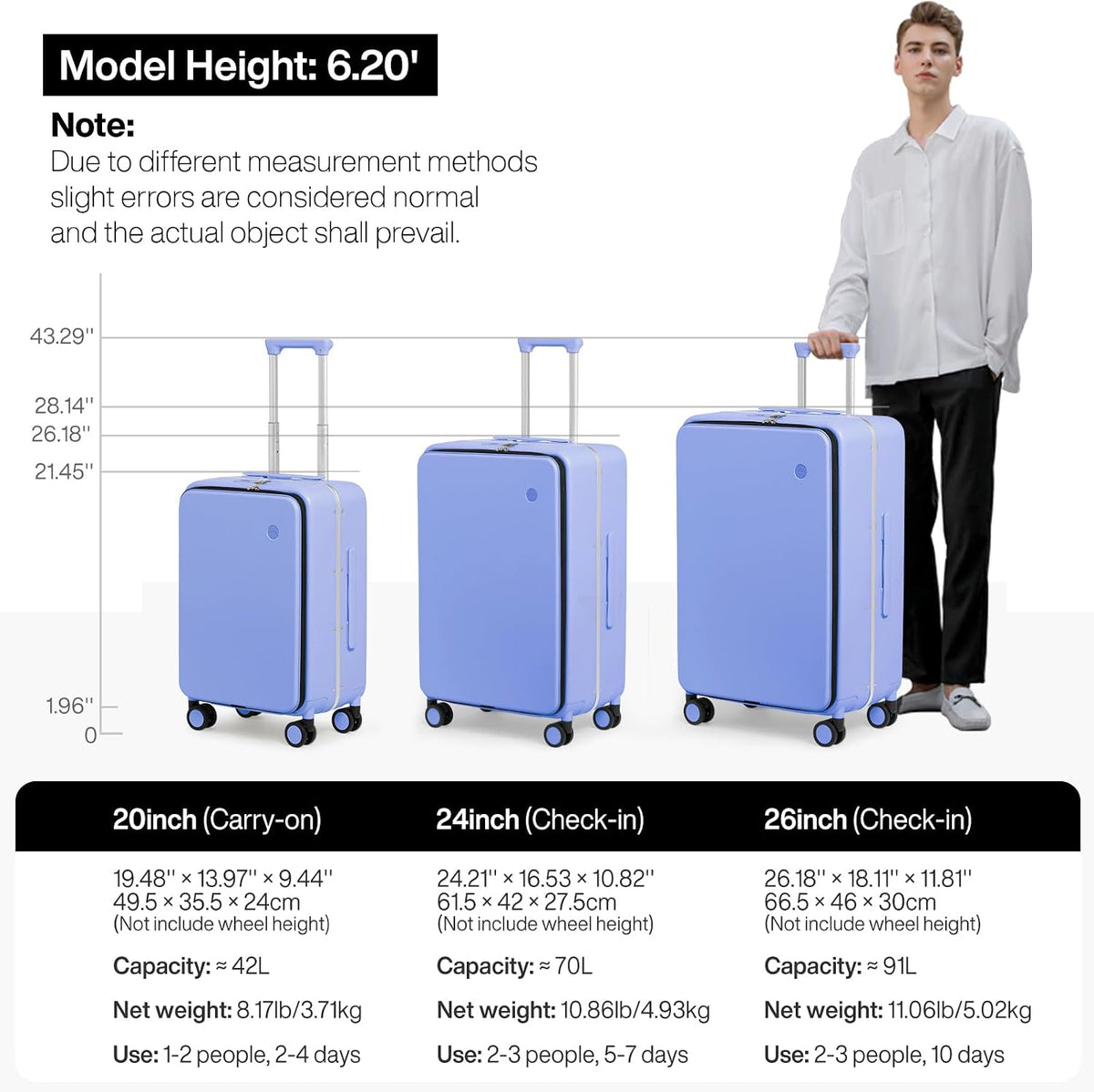 17x14x9 Carry On Luggage Underseat PC Hard Shell Suitcase Top Opening Aluminum Frame Travel Suitcases with Wheels, Smoke White