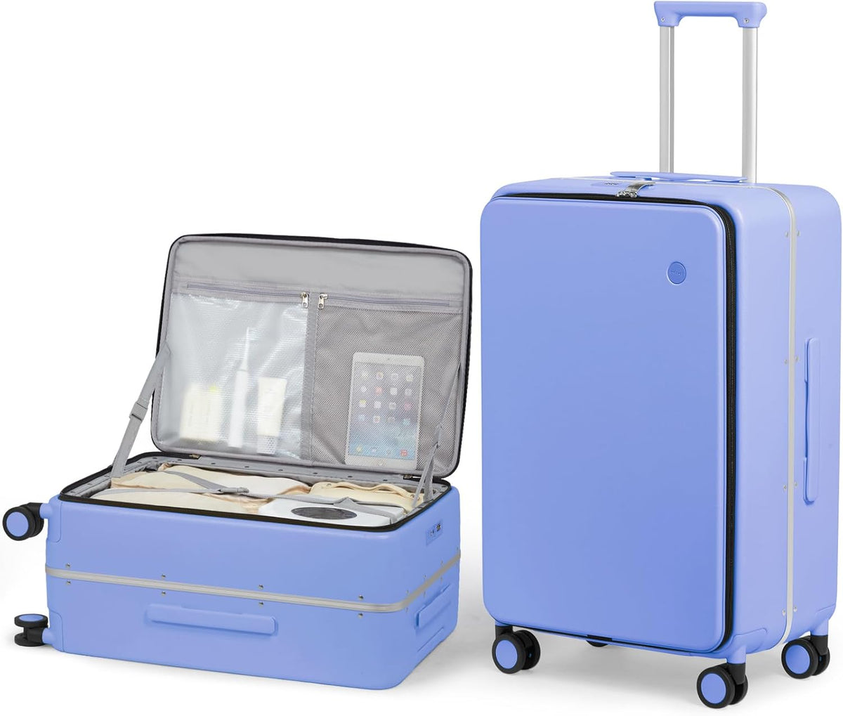 17x14x9 Carry On Luggage Underseat PC Hard Shell Suitcase Top Opening Aluminum Frame Travel Suitcases with Wheels, Smoke White