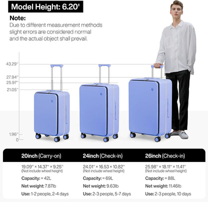 17x14x9 Carry On Luggage Underseat PC Hard Shell Suitcase Top Opening Aluminum Frame Travel Suitcases with Wheels, Smoke White